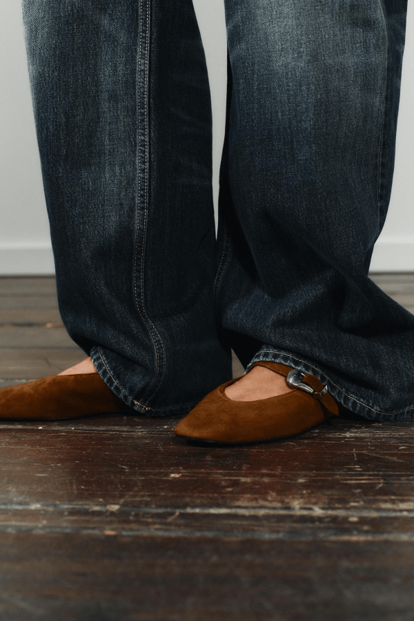 Zara Suede Mary Jane Flats in pink