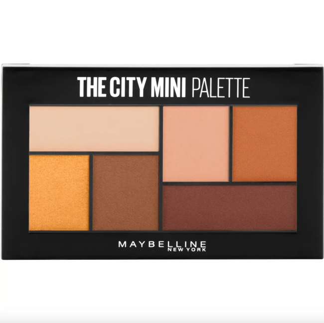 Maybelline City Mini Eyeshadow Palette in Hi-Rise Sunset in a black compact.