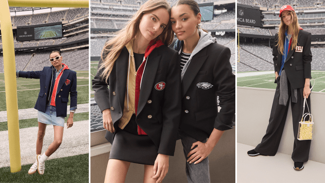 Four models wearing the Veronica Beard NFL Collection Collaboration