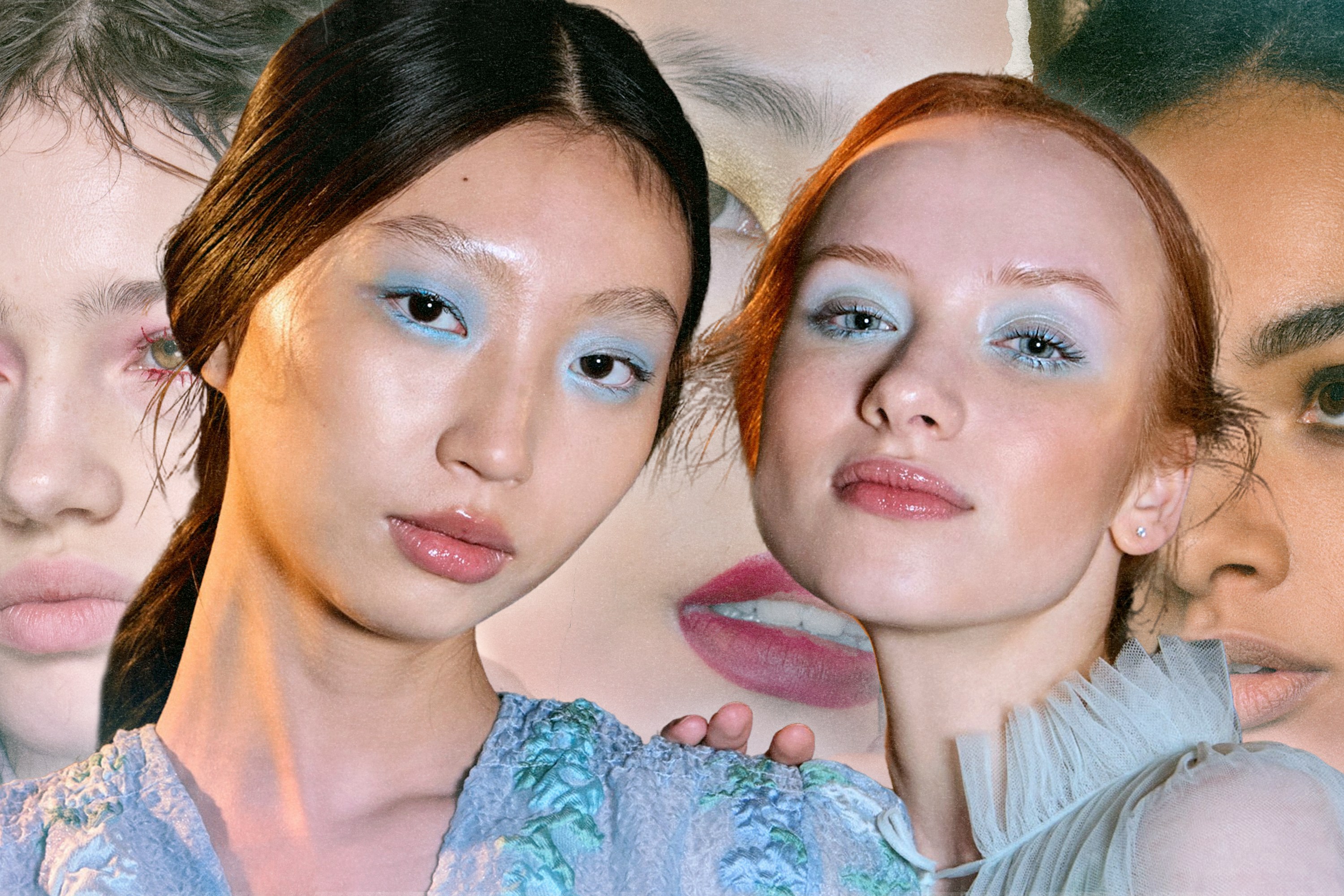A collage of models wearing 2025 eye makeup trends.