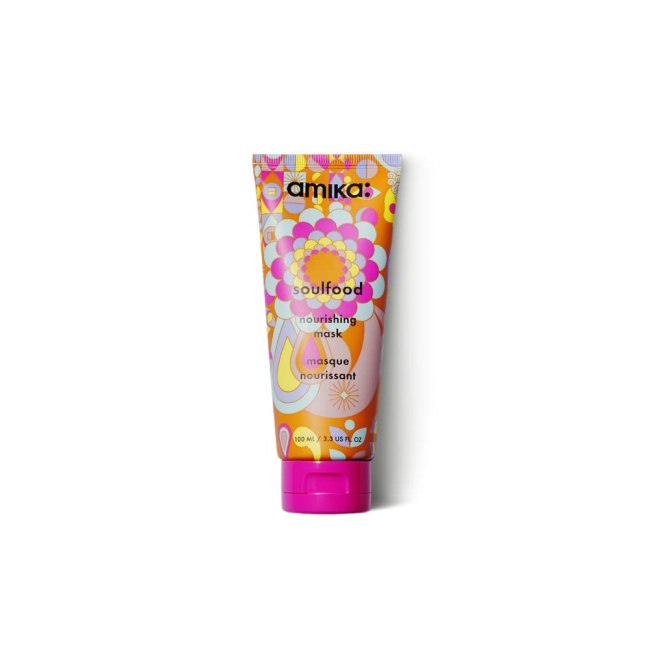 Amika Soulfood Nourishing Hair Mask in a floral tube.