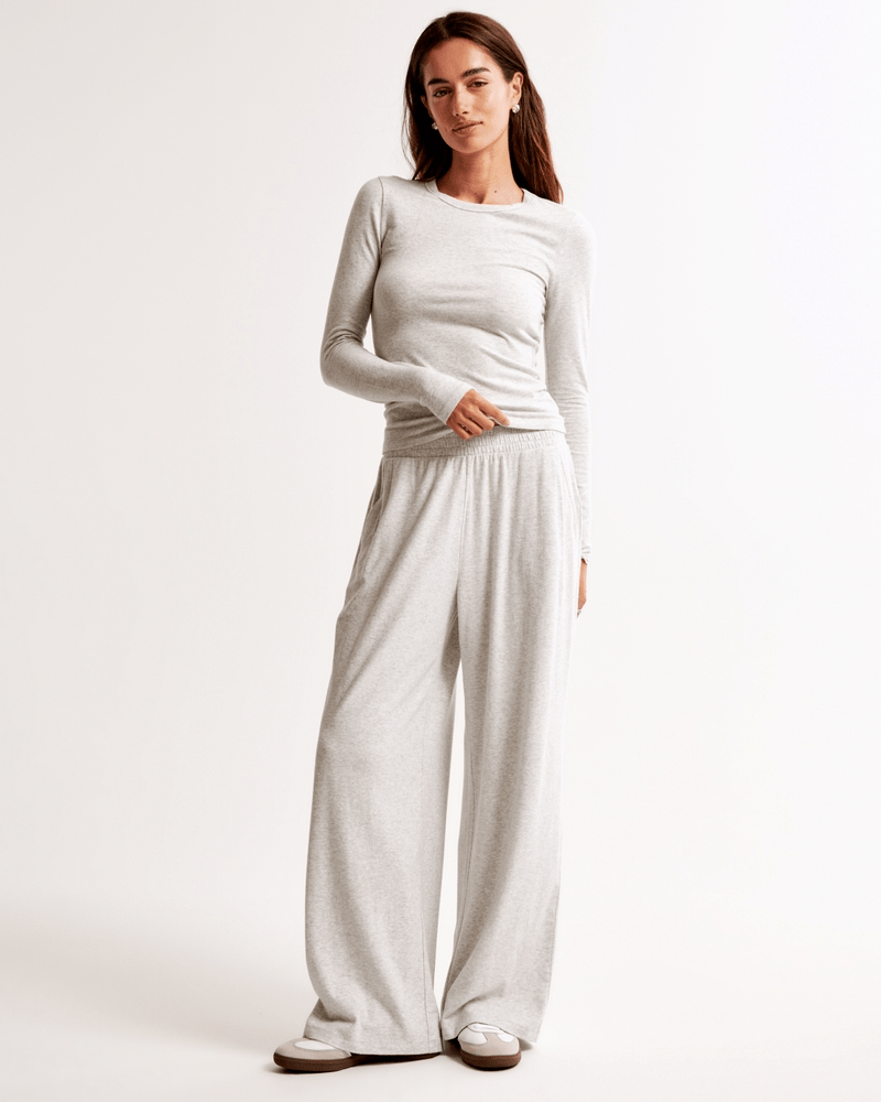 Abercrombie & Fitch Cozy Lounge Knit Wide Leg Sweatpant in light grey