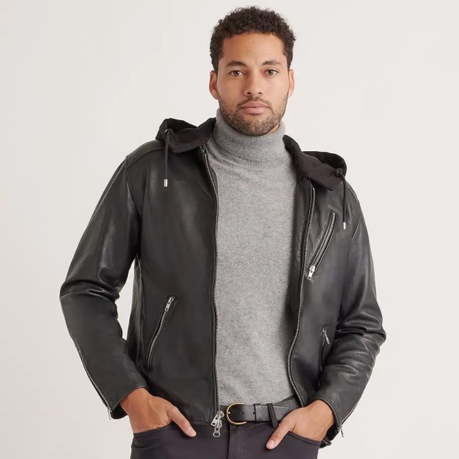 100% Washed Leather Jacket with Hood