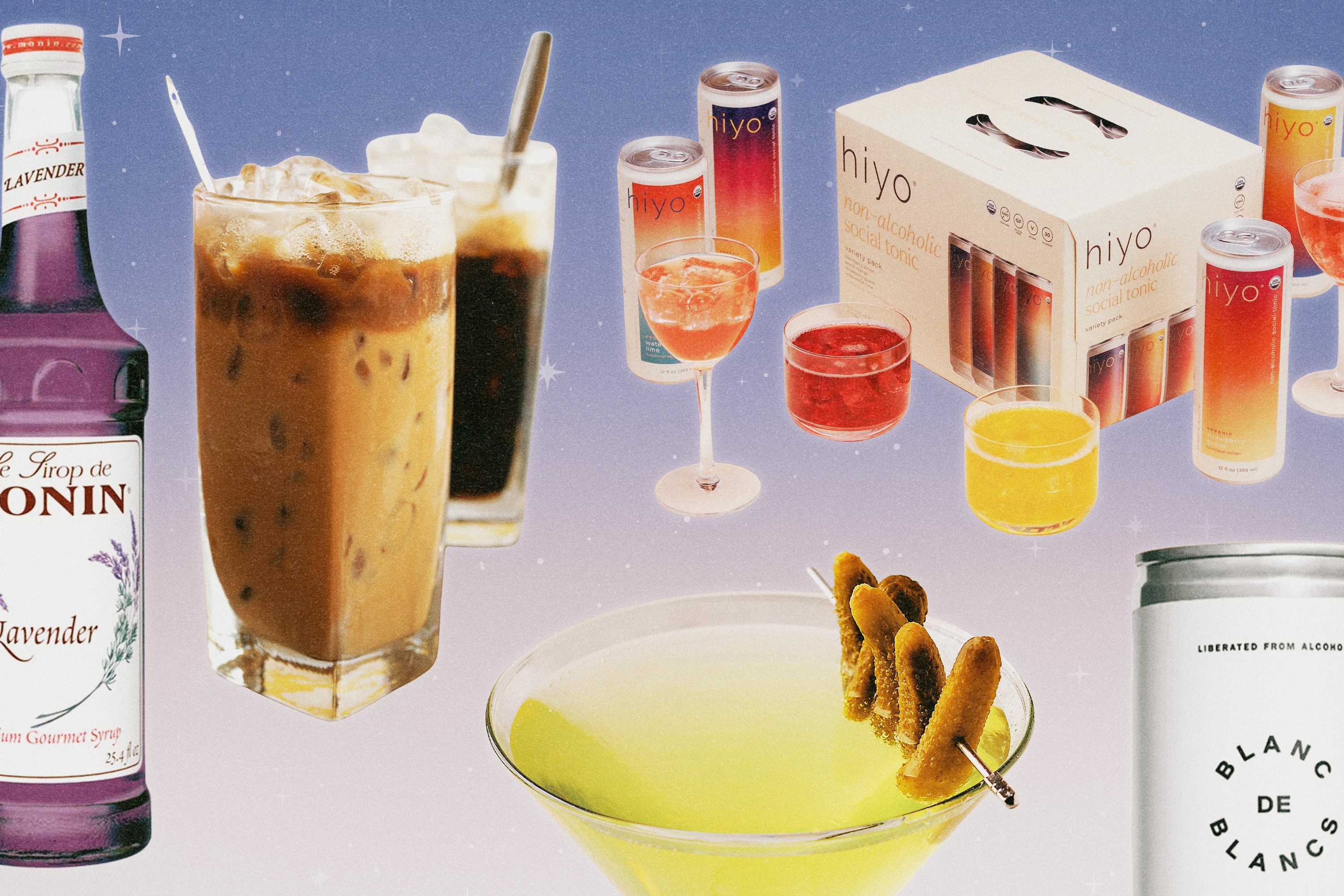 A collage featuring various drinks