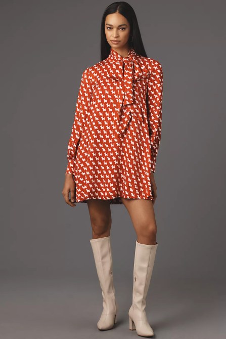 The Caroline Tie-Neck Mini Dress by Maeve