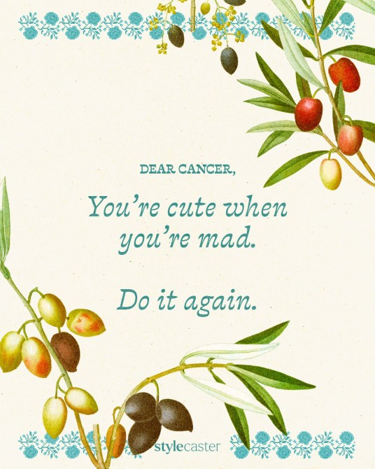 Valentine’s Day card that says:

Dear Cancer,

You’re cute when you’re mad. Do it again.