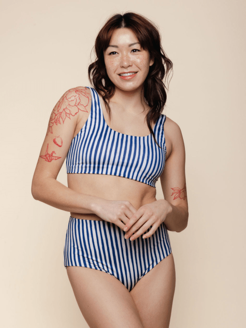 Kitty and Vibe Scoop Top in blue and white stripe