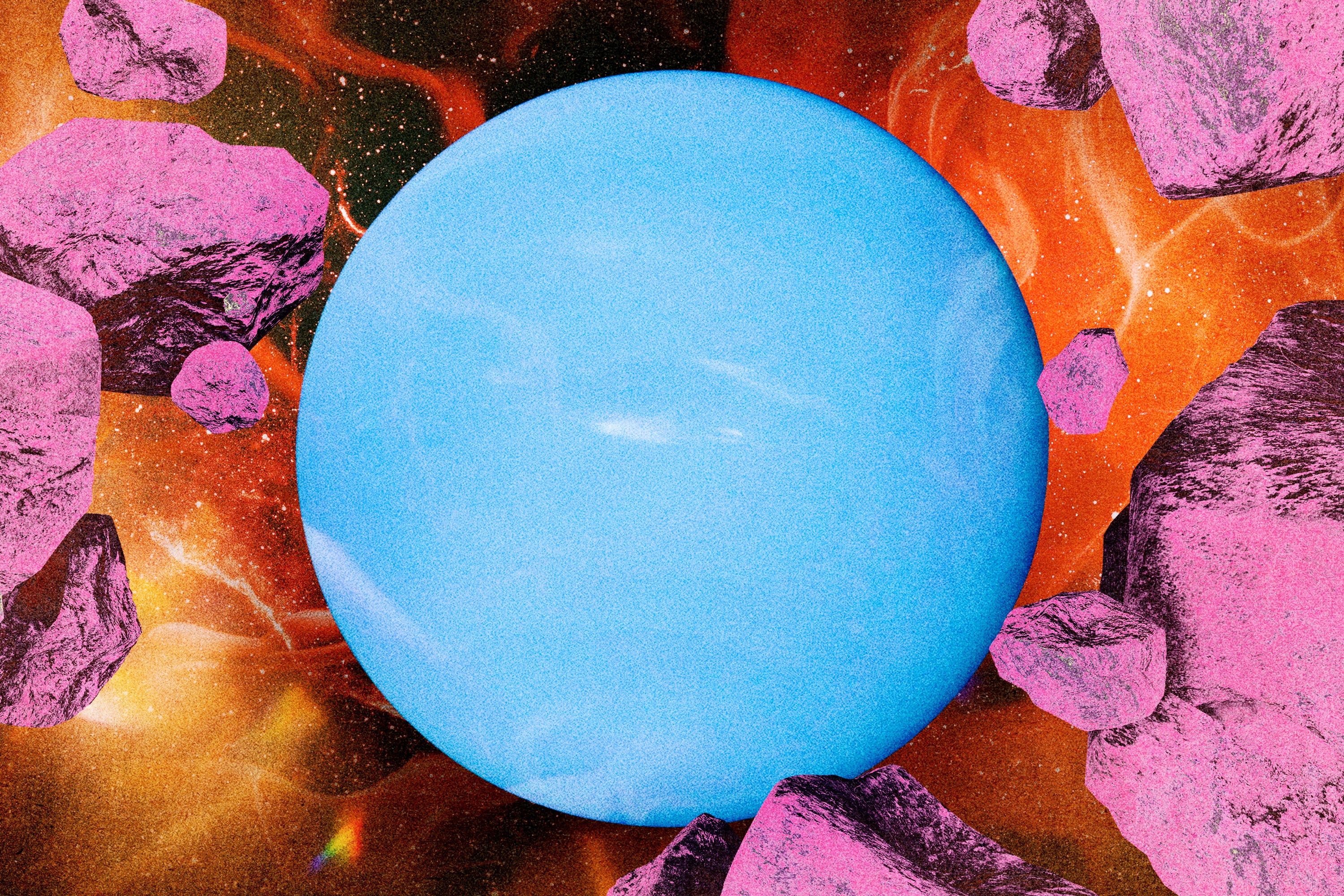 Planet Neptune over a fiery cosmic background