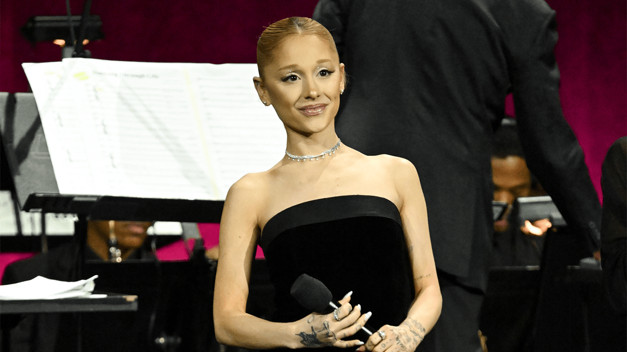 Ariana Grande at the Universal Pictures and Focus Features Presentation as part of CinemaCon 2025 held at The Colosseum on April 02, 2025 in Las Vegas, Nevada.