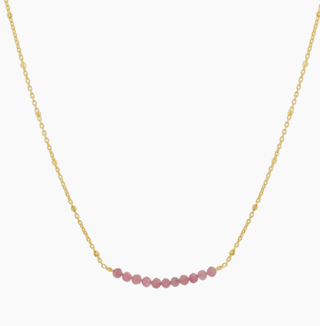 Baby Gold Pink Sapphire Bead Bar Necklace