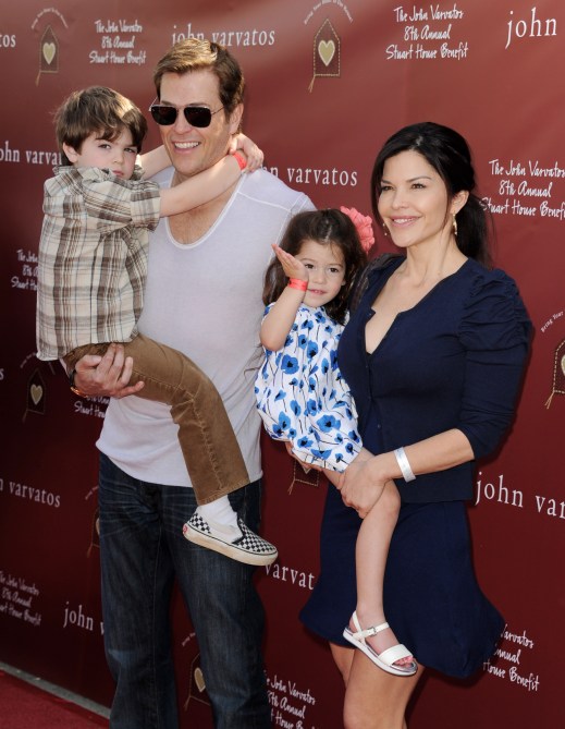 WEST HOLLYWOOD, CA - MARCH 13:  Agent Patrick Whitesell (L), his wife Lauren Sanchez and their children Evan and Ella arrive at John Varvatos' 8th Annual Stuart House Benefit at the John Varvatos Boutique on March 13, 2011 in West Hollywood, California.