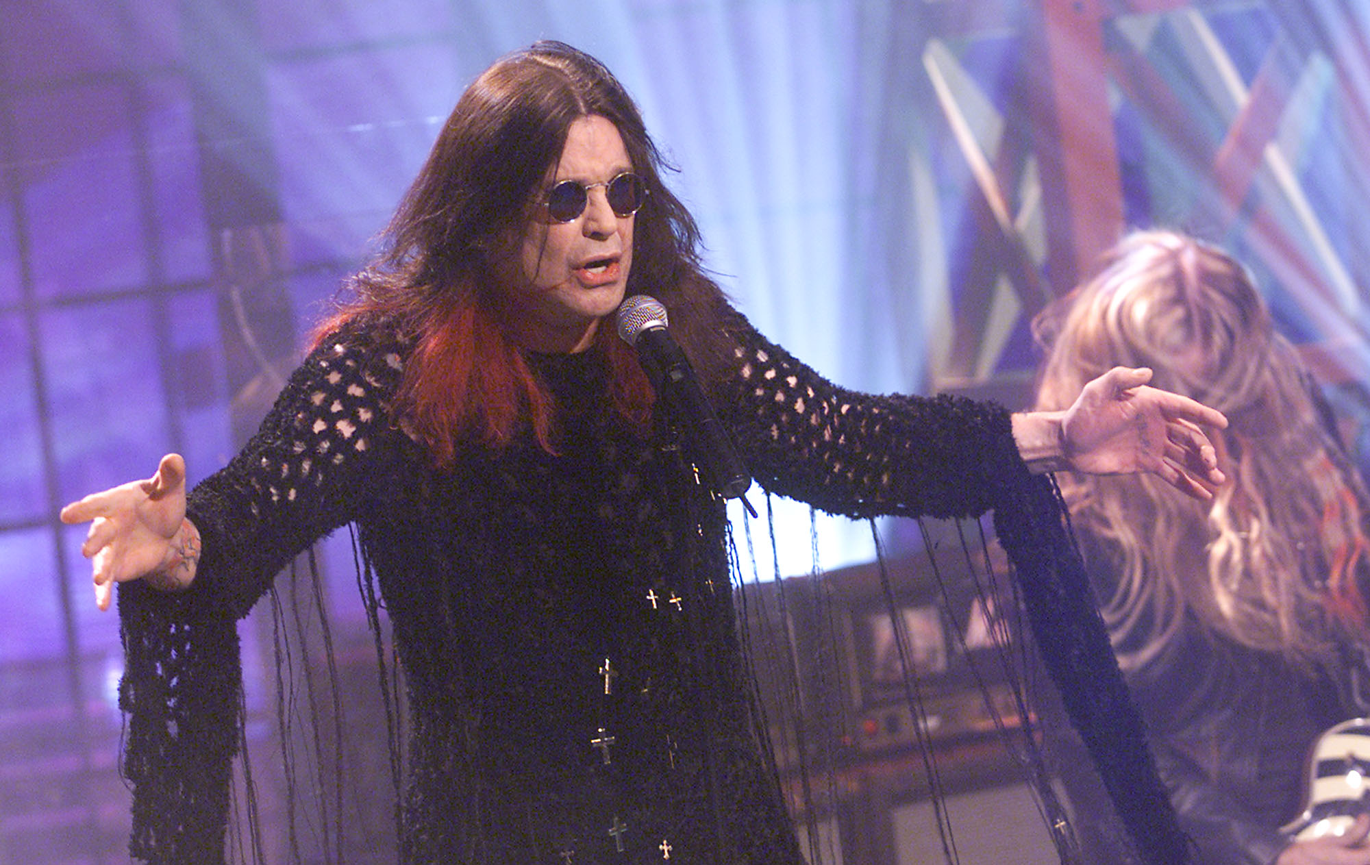Ozzy Osbourne at "The Tonight Show with Jay Leno" at the NBC Studios in Los Angeles, Ca. October 12, 2001. Photo by Kevin Winter/Getty Images.