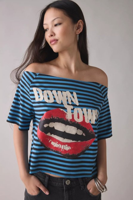 Urban Outfitters Y2K Graphic Off-The-Shoulder Cropped Tee