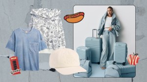 A photo of Shay Mitchell in the new Gap x Béis collection alongside pieces from the collaboration