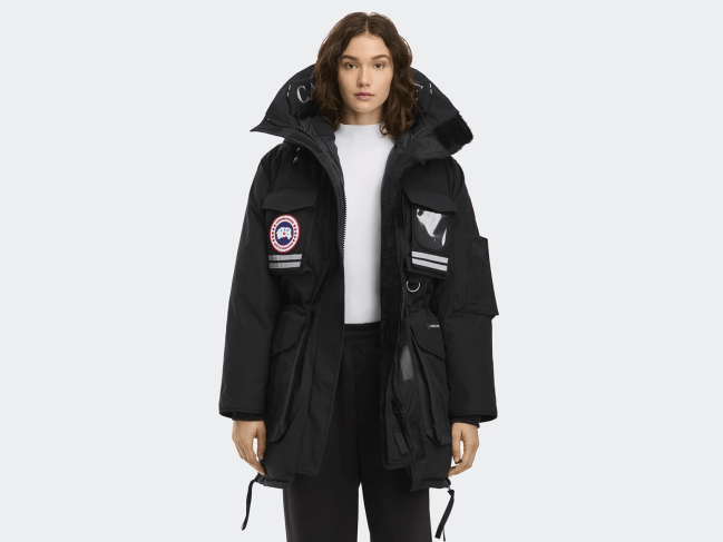 A model wearing the Canada Goose Snow Mantra Parka in black