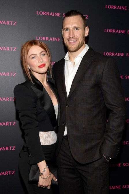 WEST HOLLYWOOD, CA - MARCH 13:  Julianne Hough (L) and Brooks Laich attend Lorraine Schwartz launches The Eye Bangle a new addition to her signature Against Evil Eye Collection at Delilah on March 13, 2018 in West Hollywood, California.