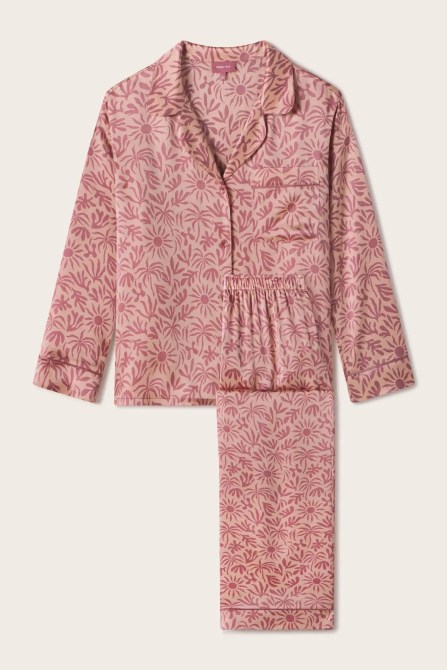 A pink silky pajama set