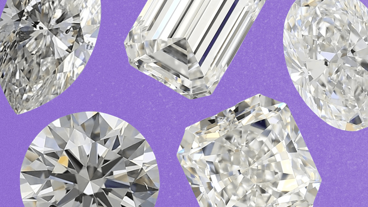 A purple background with loose diamonds